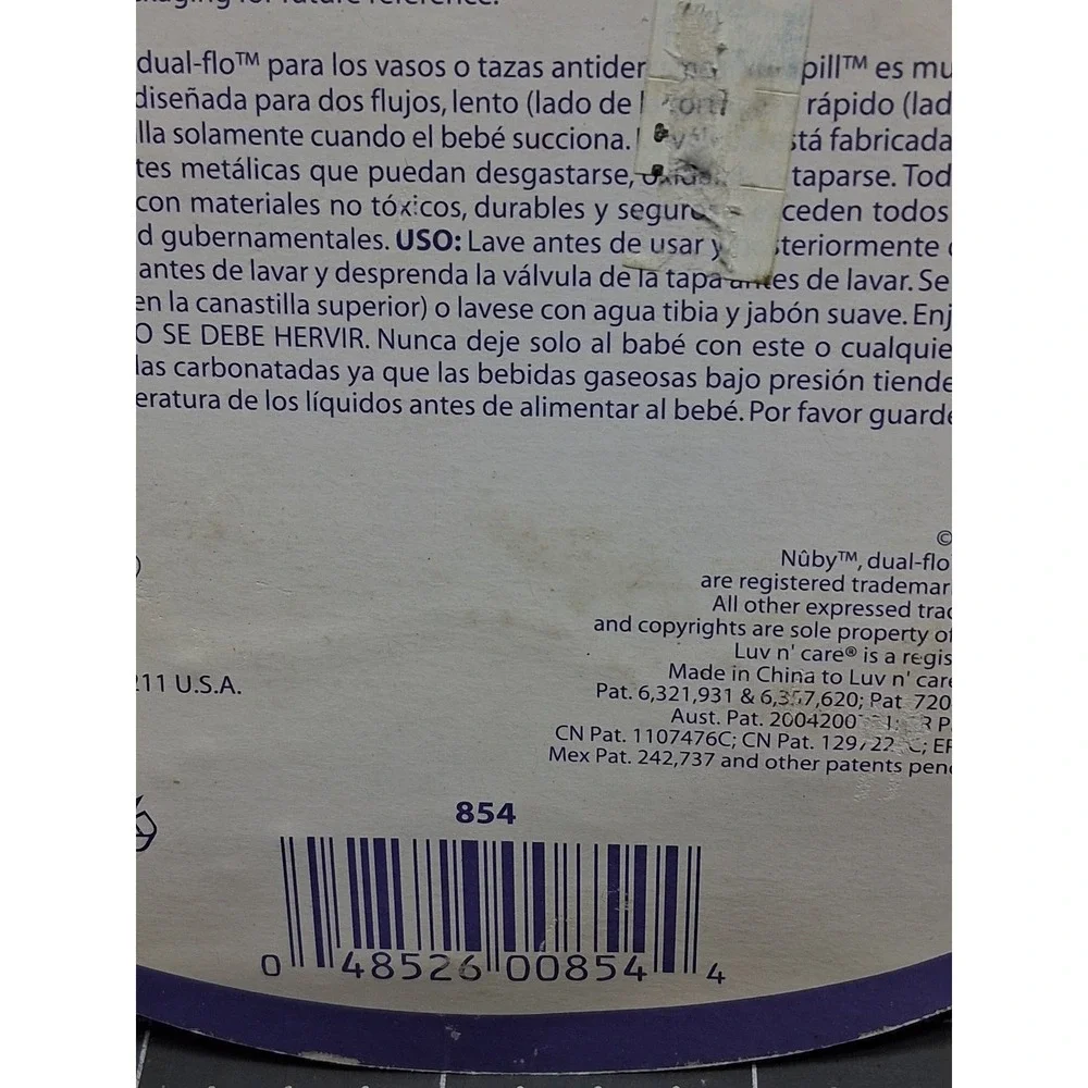Nuby No Spill Replacement Valves White 2 Pack Dual Flo BPA‎ Free 854